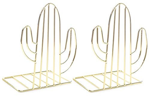 Mentin 1 Paire Serre-Livres en Métal Cactus En Forme, Support De Stockage De Bureau Livres, Fournitures De Bureau à Domicile (Or)