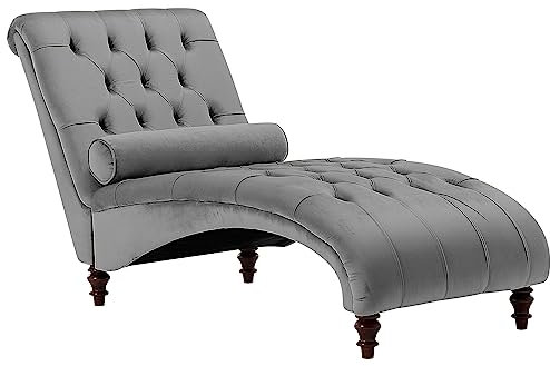 Beliani Moderne Chaiselongue in Hellgrau aus Samtstoff Muret