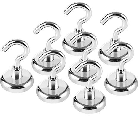 Magnet Haken,Magnethaken,32MM Neodym Magnet Haken hält 80 LBS(36KG),Super Starker Magnete mit Haken, Magnetischer Haken Einsatzbereich Küche Badezimmer Garage Büro Kühlschrankmagnet (32mm-8 Stück)
