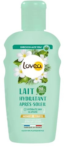 LOVEA - Lait Hydratant Après-Soleil Visage & Corps - Monoï De Tahiti & Aloe Vera - Hydrate & Apaise La Peau Pendant 24h - 98% D'Origine Naturelle - Sans Colorant - Vegan - Fabriqué En France - 150 ml