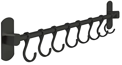 joeji's Kitchen Soporte Utensilios Cocina 40 cm - Autoadhesivo Sin Taladro - Colgador Utensilios de Aluminio con 8 Ganchos Móviles - Porta Utensilios de Cocina que Ahorra Espacio - Negro