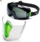 BricoLoco Gafas protección y seguridad en trabajo. Antivaho. Antiempañante. Protectoras antilíquidos antipolvo. Función cubregafas para trabajar con gafas graduadas. (Gafa lente oscura + panatalla)