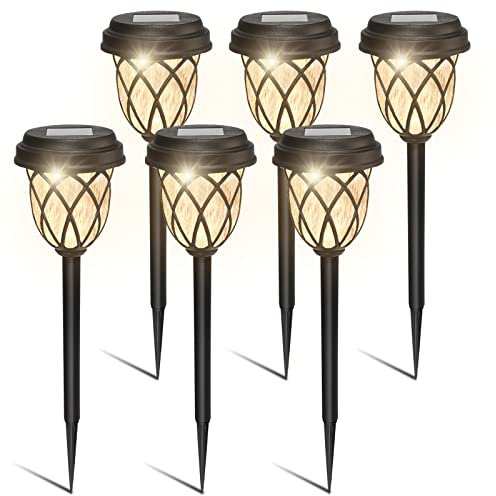 HELESIN Garden Lights Solar Powered, 6 Pack Solar Lights Outdoor Garden Waterproof (Warm White), 16.5IN LED Solar Pathway Lighting, Solar Powered Outdoor Light for Patio/Lawn/Landscape Decoration
