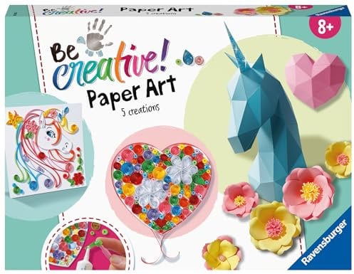 Ravensburger BeCreative Paper Art Flower & Unicorn - Bastelset für Kinder ab 8 Jahren, Papierfiguren basten für Mädchen und Jungen - 18236 - Geburtstagsgeschenke, Deko selber basteln