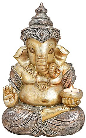 Ganesha-Figur mit Teelichthalter | Skulptur, Statue, Deko-Artikel, Deko-Figur, Kerzenhalter, Windlicht, H 30 cm