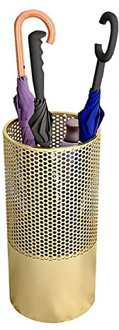 YDoo Umbrella Stand Modern Hollow-Out Umbrella Holder Stand for Front Door/Entrance, Round Iron Indoor Umbrella Rack Bucket, Canes Ski Poles Golf Clubs Organizer (Color : Gold)