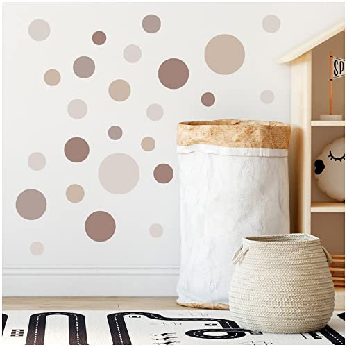 yabaduu Kreise Set 120 Stück Punkte Wandtattoo Kinderzimmer Schlafzimmer Babyzimmer Aufkleber Folie Deko Selbstklebend für Junge Mädchen Pastell Y068 (Y068-13 Beige)