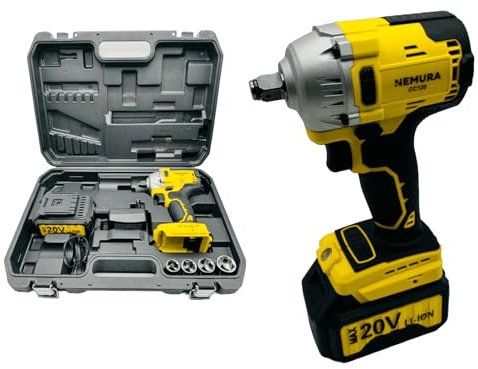 Nemura Clé à Choc Sans Fil 20V - Déboulonneuse Puissante 0-2500 tpm - Clef Electrique Couple max.420Nm - Taux d'Impact 0-2900 imp/min - 1 Batterie 3000mAh et 1 Chargeur rapide - Marque Française