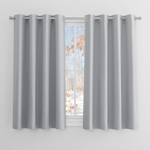 PONY DANCE Verdunklungsvorhänge Grau Ösenschal 2er Set H 145 x B 140 cm Schlafzimmer Gardinen Blickdicht Kurz Thermovorhang Hitzeschutz mit Ösen Blackout Curtain, Silbergrau