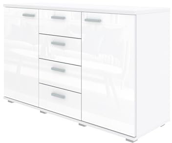 Marlux-Meble Kommode R2 mit 2 Türen und 4 Schubladen 120 cm breit Aufbewahrungskommode Hochglanz Modernes Design Sideboard Schubladenschrank Aufbewahrungsschrank Schrank