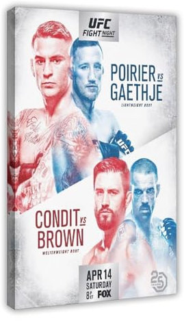 MAHWER Poster sur toile de boxe - UFC Fight Night ; Dustin Poirier Vs. Justin Gaethje - Décoration de chambre à coucher, bureau, chambre à coucher - 30 x 45 cm