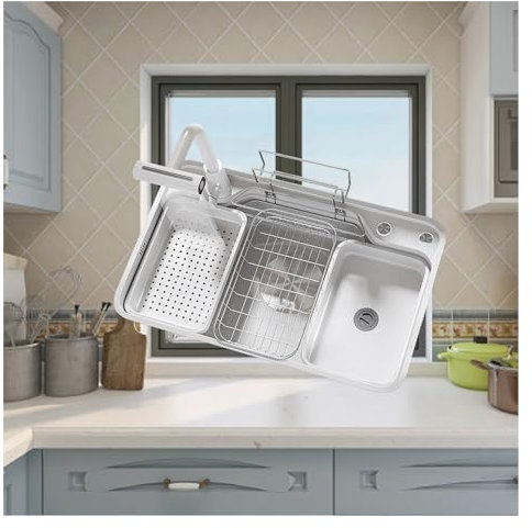Fregadero Cocina Fregadero Multifuncional Fregadero Cocina 1 Seno Fregadero de acero inoxidable con Grifo,Control de Taiwán,Lavadora,cesta de drenaje,fregaderos pequeños,fregadero sobre encimera (Col