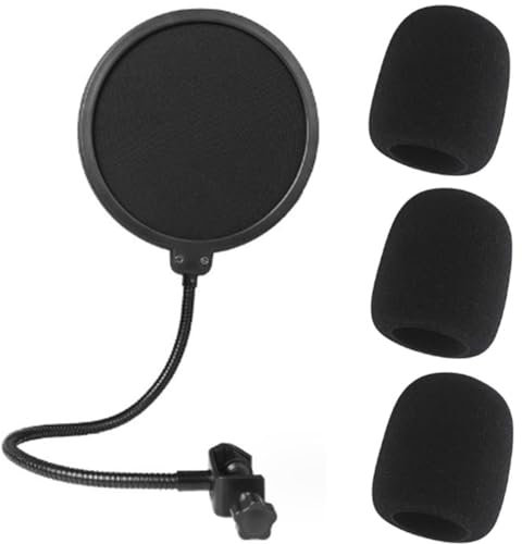 Pop-Filter, Mikrofon, Anti-Pop-Filter, mit 3 Schwamm-Mikrofon, winddicht, mit einem flexiblen Schwanenhals Stabilisatorarm mit 360 ° drehbarem Schwanenhals, für die meisten Mikrofone Loopunk