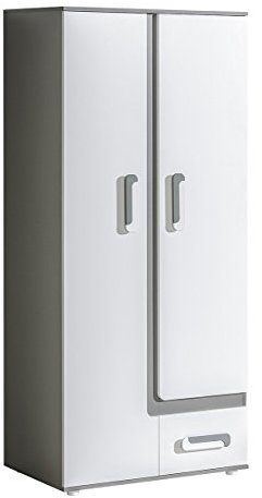 MINIO go for it - Kleiderschrank Arezzo 1, 85 x 192 x 50 cm, 4-Türig Schrank mit Kleiderstange, 1 Schublade und 1 Nische, Ideale Möbel für das Jugendzimmer - Anthrazit/Weiß