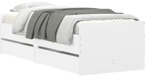 vidaXL Cadre de Lit avec Tiroirs, Lit Simple avec Sommier à Lattes, Lit Adulte de Chambre, Moderne, Blanc 90x200 cm Bois d'Ingénierie