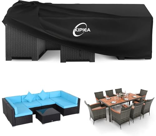 Kipiea Abdeckung Gartenmöbel Wasserdichte, 420D Oxford Gewebe Schutzhülle Abdeckplane Winterfest, Winddicht Terrassenmöbel Abdeckung für Gartentische & Sofas Anti-UV Quadrat -250 x 250 x71cm