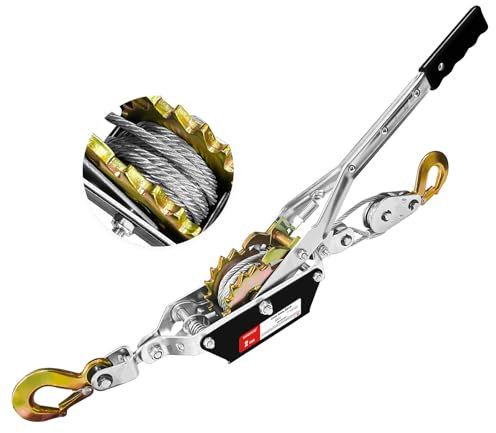 YATOINTO Come Along Winch 2 T Pulling Capacity 7 FT Steel Cable 2 Hooks Heavy Duty Ratchet Power Puller Tool with Dual Gears Automotive Hoist Cable Puller Ideal for Vehicle Rescue.
