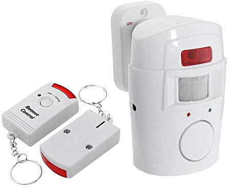 HVVENTY Alarma infrarroja con sensor de movimiento – Alarma antirrobo con 2 mandos a distancia, adecuada para el hogar/garajes/tiendas
