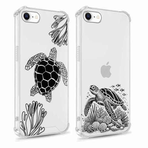 Yomjew 2 Pack Cute Grey Turtle Phone Case for iPhone 7/8 / SE 2020/2022 4.7, Cartoon Animal Aesthetic Design Clear Cases Soft Slim Silicone TPU Shockproof Protective Fundas for Girls Women Men