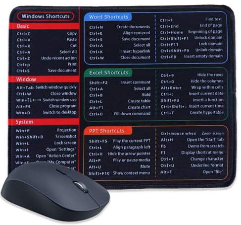 Apausvcm Excel Mouse Pad, Excel Shortcuts Mousepad 10.2 * 8.2 * 0.2in Excel Cheat Sheet Desk Pad Anti-Slip PC Office Spreadsheet Keyboard Mouse Pad for Office Home Desk Laptop