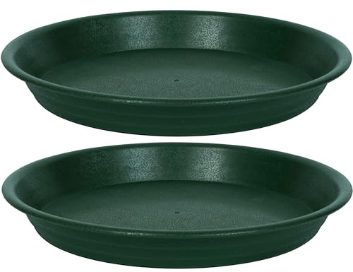 MSKIAUO Sottovaso per piante da 30,5 cm, confezione da 2 sottovasi in plastica per fiori e vaschette antigoccia, per interni ed esterni, resistente e durevole, per raccogliere l'acqua (verde scuro)