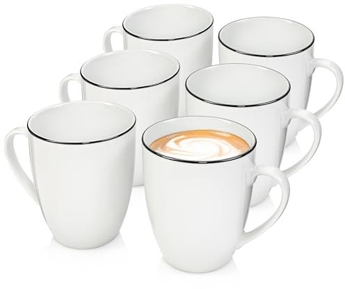 SÄNGER | Kaffeetassen Set Marlo Black Rim 6 tlg, Kaffeebecher Porzellan für 6 Personen Weiß mit schwarzen Akzenten, Kaffeebecher spülmaschinenfest Tassen Kaffee & Tee, 350 ml | PREMIUM COLLECTION