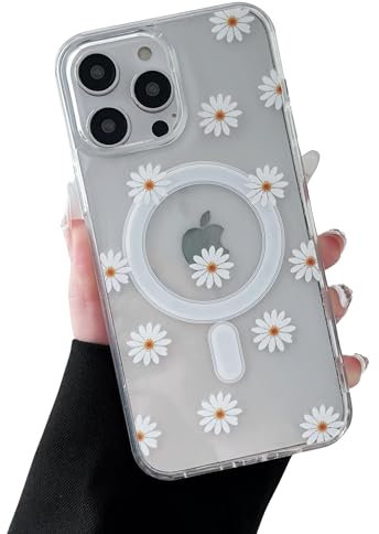 ZTOFERA Magnetisch Hülle für iPhone 14 Pro Max, Transparent Soft Handyhülle mit Blume Muster [Kompatibel mit MagSafe Kabellosem Laden], Stoßfeste Schutzhülle für iPhone 14 Pro Max 6,7- Gänseblümchen