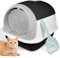 Cat Litter Box with Hood, Enclosed Toilet, Front Door Flap, Carbon Filter Odor Control, High Sided Covered Litter Tray for Kittens & Cats (Black)