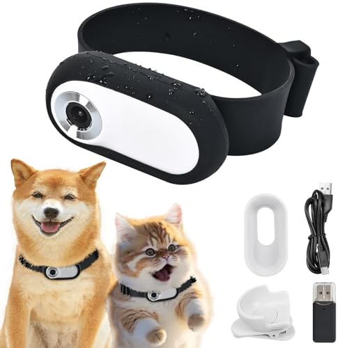 Lian.Ripple.Lian HD 1080P Wireless Cat Camera Collar - Compact Mini Action Camera for Pets Gift - No WiFi (White-1080P)