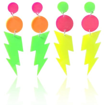 MOLZINY 2 Paar Neon Ohrringe 80er Jahre Blitz Bolzen Retro Acryl Ohrringe für Frauen Vintage Party Accessoires
