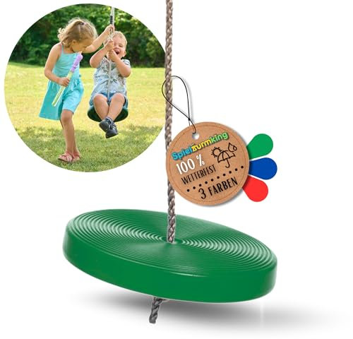 Spielturmking® Schaukel Garten Lilia - Tellerschaukel - Kinderschaukel Outdoor Indoor - Schaukelsitz Kunststoff Schaukelbrett für Kinder zum Schaukeln - Höhenverstellbar - rutschfest (Grün)