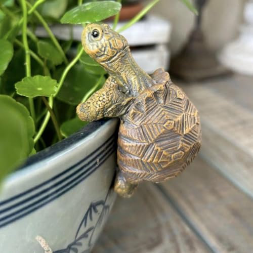 Climbing Tortoise Figure Plant Pot Hanger, Cute Animal Figurines Planter Pot Hanger Decorations, Resin Hanging Turtle Statue Plant, Planter Pot Hangers Figurines Planter Pot Gift for Yard Ornaments ﻿