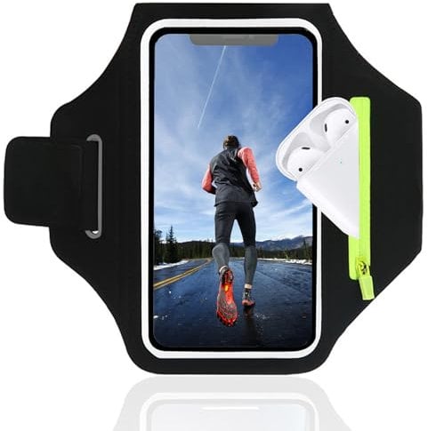 1 Pcs Running Armband Phone Holder for Running,Sweatproof Mobile Phone Armbands with Airpods Zipper Pocket Compatibled with iphone 16 15 14 13 12 11 X 8 Plus Pro Max and More Phone(up to 6.8)