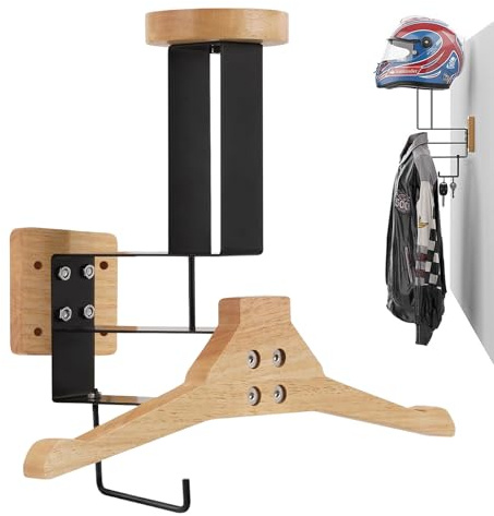 PORFOYO Helmhalterung Wand, Motorradhelm Halterung, Tactical Gear Wandhalterung aus Metall und Holz, Motorrad Garderobe, Helmhalter Wand zur Aufbewahrung von Helmen, Taktische und Schlüsseln