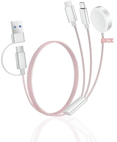 Cavo di ricarica 3 in 2 per Apple Watch, iPhone e Android Smartphone, 120 cm, USB-C e USB-A, compatibile con iWatch SE/8/7/6/5/4/3/2/1, iPhone 16-11, i-Pad, Samsung, dispositivi Android, AirPods