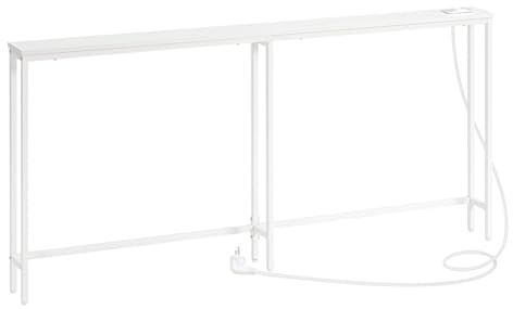 HOOBRO Schmaler Konsolentisch mit Steckdosenleiste, Konsolentisch mit Ladestation, schmaler Sofatisch, Konsole hinter dem Sofa, für Eingangsbereich, Flur, Weiß EWW165CXG01