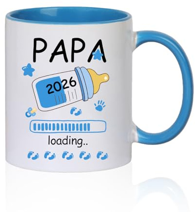JXAXD Taza Papá 2026 Loading, Taza Futuro Papa, Taza Regalos para Papa, Regalos para Papas Embarazados, Futuro Papá 2026, Regalos para Futuros Papá, Taza de Café de Cerámica, 330 ml Azul