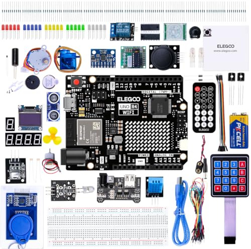 ELEGOO UNO R4 WIFI Super Starter Kit Compatible with Arduino | 48MHz Processor, 200+ Components, STEM, Electronics Coding Kit, Online Tutorials, Students & Makers Friendly