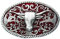 Jean's Friend Vintage Red Enamel Longhorn Bull Western Oval Belt Buckle Gürtelschnallen