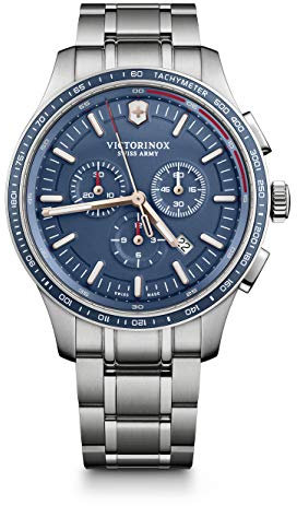 Victorinox Herren-Uhr Alliance Sport Chronograph, Herren-Armbanduhr, analog, Quarz, Gehäuse-Ø 44 mm, Armband 21 mm, 176 g, Blau/Silber