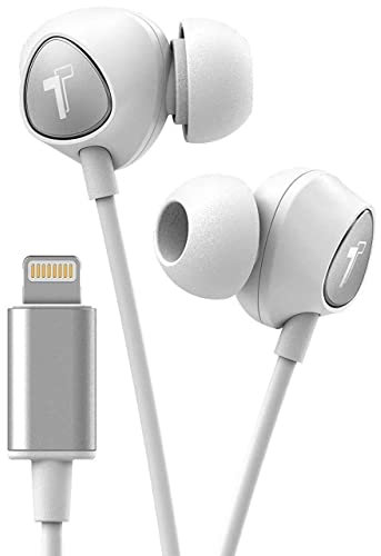 Thore iPhone Earbuds with Lightning Connector MFi Certified by Apple Earphones (V100) Wired in-Ear Headphones with Volume Control & Mic for iPhone X, XS, XR, 11, 12, 13, 14 Pro Max (White Silver)