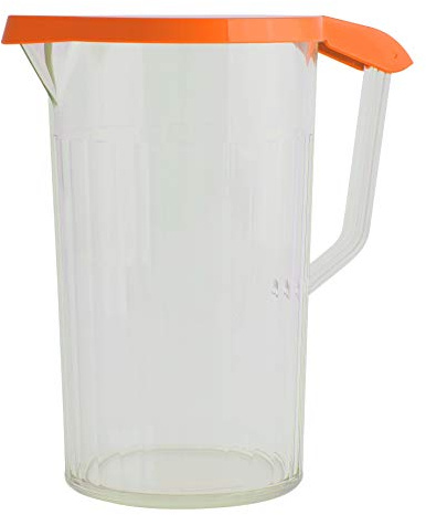 Harfield 1.1 Litre (2 Pint) Clear Jug with Lid Polycarbonate Drink Pitcher (Orange)