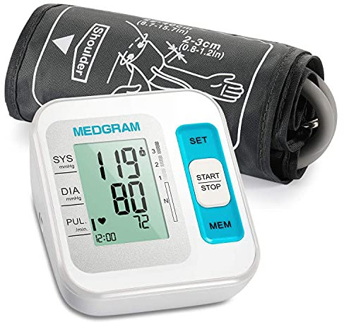 Blood Pressure Monitors for Home Use, MEDGRAM Accurate Blood Pressure Machine Upper Arm with Large Cuff 8.7-15.7 in(22-40 cm), Digital Automatic BP Machine, Large LCD Display, 2x120 Sets Memory