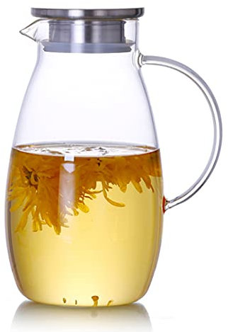 EEYZD Pichet en Verre avec Couvercle, pichet de thé glacé Pichets d'eau Chaude Bouteille d'eau Froide Bouteille de thé de thé café Lait et jus de jus de Boisson Carafe,B,1.5L/51Oz