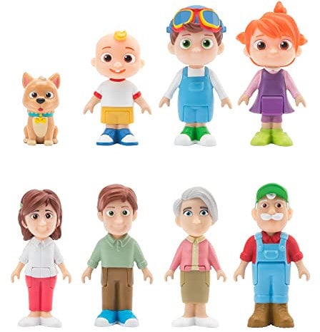 CoComelon Deluxe Family 8 Figure Set - Includes JJ, Tom Tom, Yoyo, Bingo, Dad, Mom, Grandpa, Grandma- Toys for Preschoolers