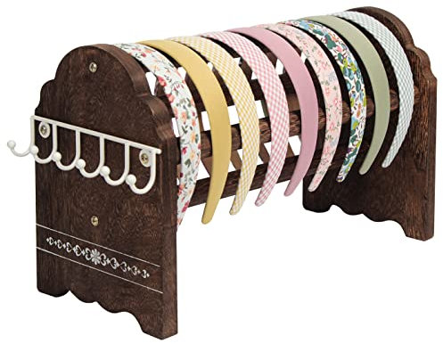 J JACKCUBE DESIGN Headband Holder Stand, Rustic Wood Hair Hoop Display Hairband Jewelry Necklaces Storage Organizer Rack for Teen Girl Women Gifts- MK913A