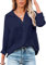 Womens Blouse Casual Long Sleeve Shirt Tops V Neck Button Down Shirts Basic Loose Tunic T Shirts (XL, Navy Blue)