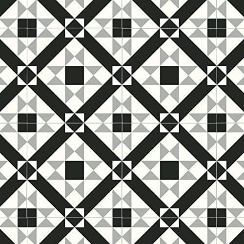 Star Patterned Tile Effect Magic Vinyl Flooring 2.8mm Realistic Foam Backed Lino Slip Resistant (Black & Grey Stars, 2.5m x 3m)