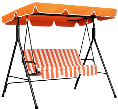 Outsunny 3 Seater Canopy Swing Chair Garden Rocking Bench Heavy Duty Patio Metal Seat w/Top Roof - Orange