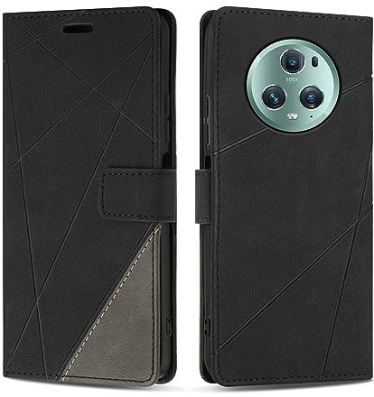 SONWO Hülle für Honor Magic 5 Pro 5G, Premium PU Leder Handyhülle Flip Case Wallet Silikon Schutzhülle Klapphülle für Honor Magic 5 Pro 5G, Schwarz